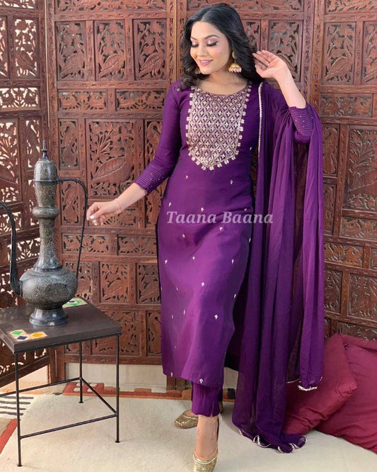 Embroidered Kurta, Trouser/Pant & Dupatta Set