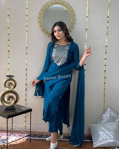 Embroidered Kurta, Trouser/Pant & Dupatta Set