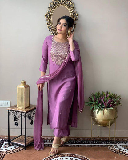 Embroidered Kurta, Trouser/Pant & Dupatta Set