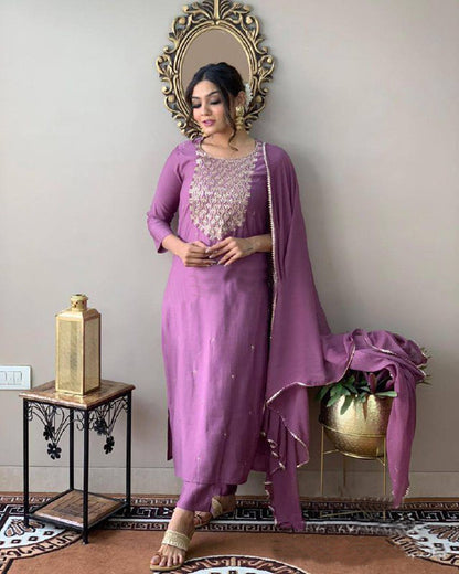 Embroidered Kurta, Trouser/Pant & Dupatta Set