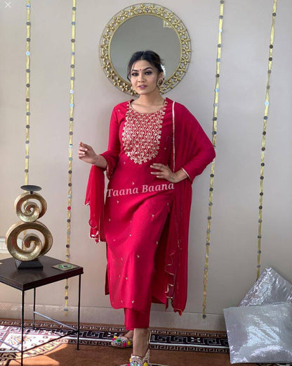 Embroidered Kurta, Trouser/Pant & Dupatta Set