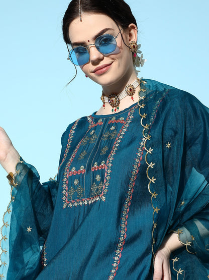 Viscose Festive Salwar Kameez in Blue with Embroidered work