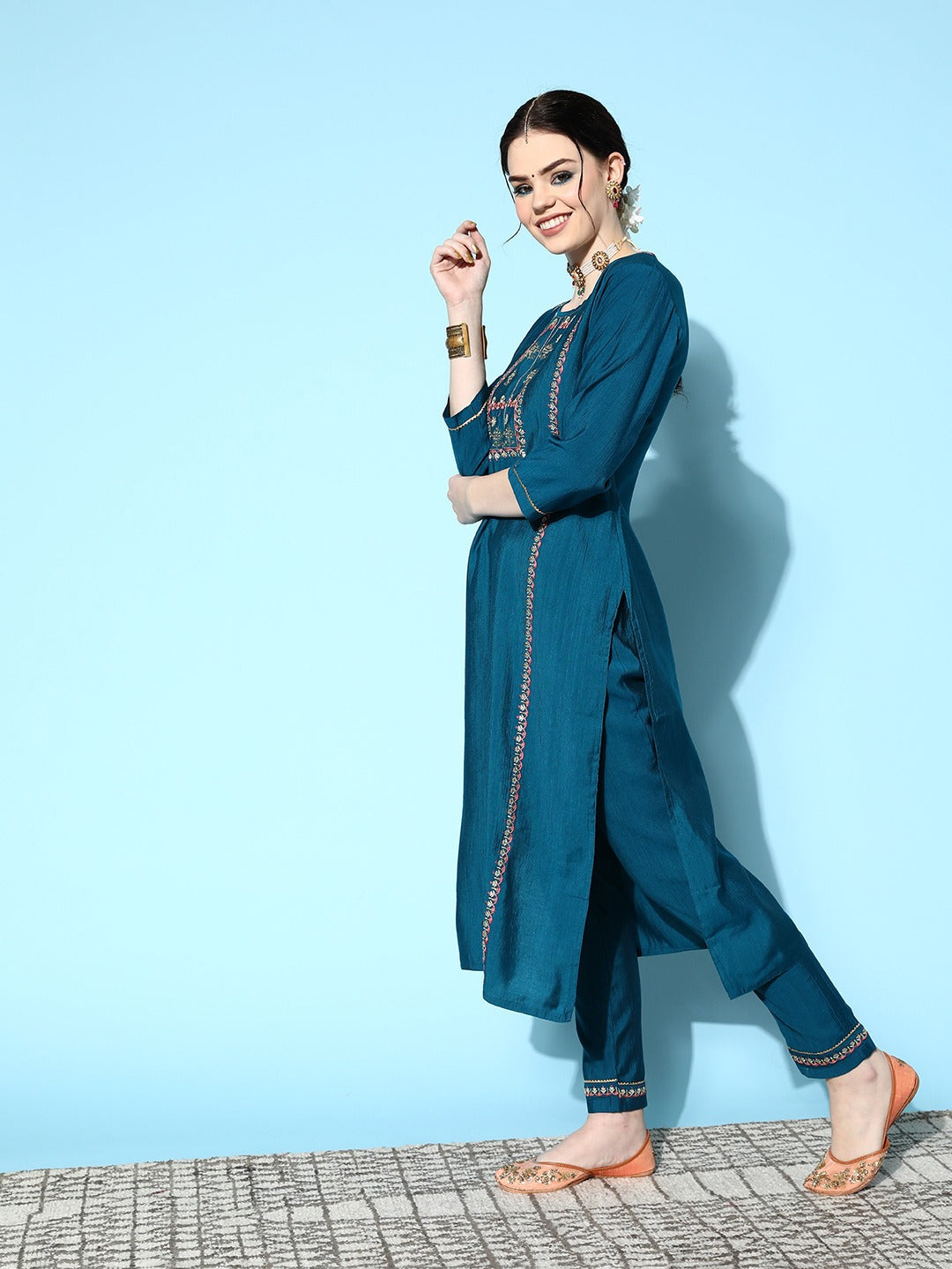 Viscose Festive Salwar Kameez in Blue with Embroidered work