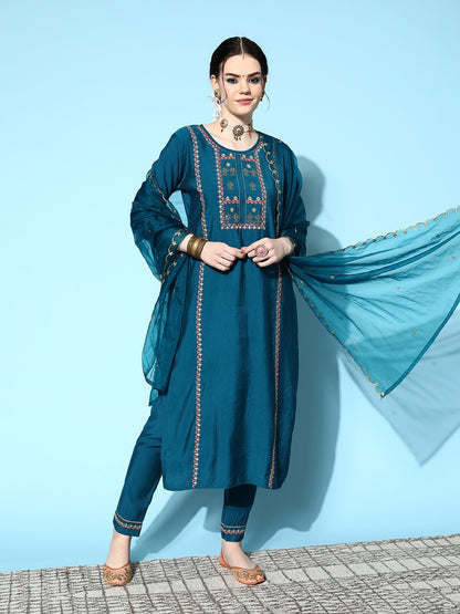 Viscose Festive Salwar Kameez in Blue with Embroidered work