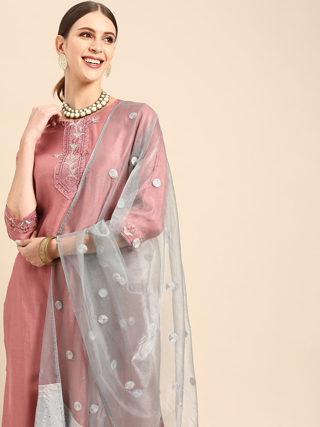 Women Embroidery & Embellished Kurta Set with Dupatta