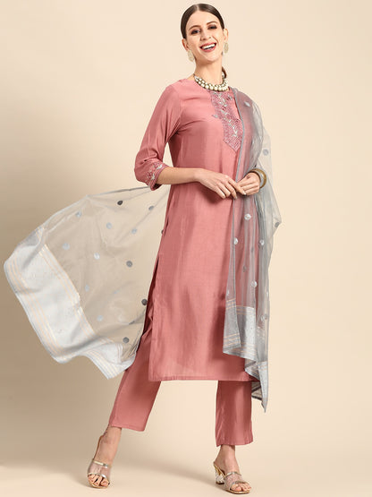 Women Embroidery & Embellished Kurta Set with Dupatta